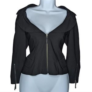 Bebe Scoop Neck Collared Zip Front Black Sexy Jacket Sz 10